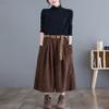 chouyatou Women's High Elastic Waisted Wide Leg Cropped Corduroy Capri Pants Culottes with Belt (X-Small, Brown) view 4