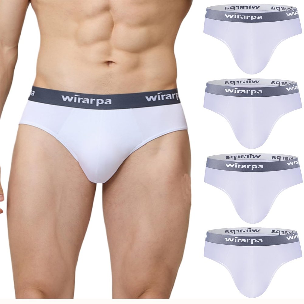 wirarpa Men's Underwear Modal No Fly Briefs Silky Comfortable Underpants 4 Pack, White, Medium