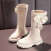 Long Leather Boots for Girls Kids Baby Toddler Zipper Leather Slip On Flat Boots Outdoor aterproof Cozy Long Shoes (White, 2 Big Kids) view 2