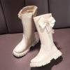 Long Leather Boots for Girls Kids Baby Toddler Zipper Leather Slip On Flat Boots Outdoor aterproof Cozy Long Shoes (White, 2 Big Kids) view 3