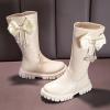 Long Leather Boots for Girls Kids Baby Toddler Zipper Leather Slip On Flat Boots Outdoor aterproof Cozy Long Shoes (White, 2 Big Kids) view 4