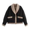 YUNZSXJY Winter Short Coat for Women Vintage Woolen Jacket Lapel Loose Faux Fur One-Piece Coat with Large Pockets A-Black view 1