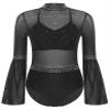 YOOJOO Women's Rhinestone Ballet Gymnastics Dance Leotard Mockneck Flare Sleeve Figure Skating Dance Costume Black X-Large view 1