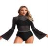 YOOJOO Women's Rhinestone Ballet Gymnastics Dance Leotard Mockneck Flare Sleeve Figure Skating Dance Costume Black X-Large view 3