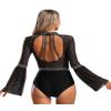 YOOJOO Women's Rhinestone Ballet Gymnastics Dance Leotard Mockneck Flare Sleeve Figure Skating Dance Costume Black X-Large view 4