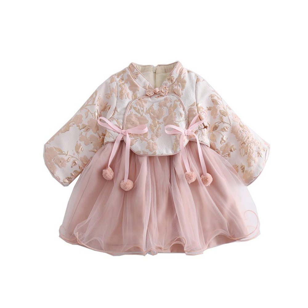 Girls ipao Peony Long Sleeve Dresses Chinese New Year Clothing Chinese Traditional Clothes for (Purple, 12-18 Months)