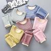 2-Piece Striped Thermal Underwear for Kids Boys Girls Winter Base Layer Set Fleece Lined (Yellow, 18-24 Months) view 3
