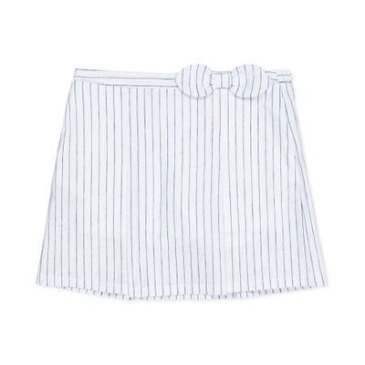 Hope & Henry Girls Girls' Linen Pull-On Pleated Bow Skort, 12, White Court Pinstripe