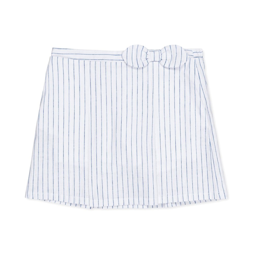 Hope & Henry Girls Girls' Linen Pull-On Pleated Bow Skort, 12, White Court Pinstripe