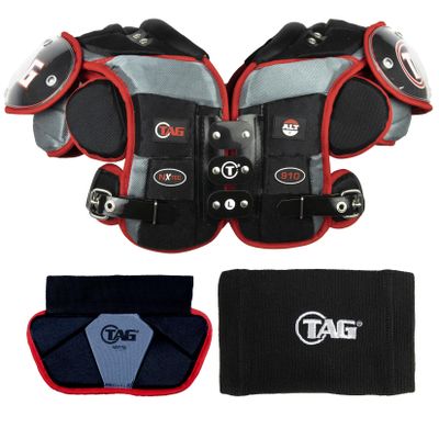TAG ALT4-910 Adult Football Shoulder Pad Bundle with Shoulder Pad, Back Pad and Quarterback Wrist Band for Quarterbacks and Wide Receivers (X-Large)