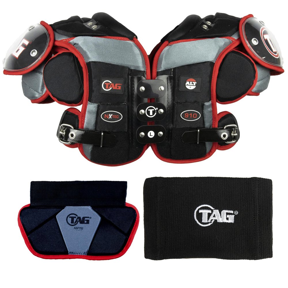 TAG ALT4-910 Adult Football Shoulder Pad Bundle with Shoulder Pad, Back Pad and Quarterback Wrist Band for Quarterbacks and Wide Receivers (X-Large)