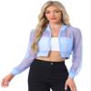 Allegra K Mesh Crop Jacket for Women's Party Club Lightweight Long Sleeve Bomber Sheer Jacket X-Large Light Blue view 1