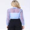 Allegra K Mesh Crop Jacket for Women's Party Club Lightweight Long Sleeve Bomber Sheer Jacket X-Large Light Blue view 2
