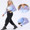 Allegra K Mesh Crop Jacket for Women's Party Club Lightweight Long Sleeve Bomber Sheer Jacket X-Large Light Blue view 3