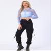Allegra K Mesh Crop Jacket for Women's Party Club Lightweight Long Sleeve Bomber Sheer Jacket X-Large Light Blue view 4