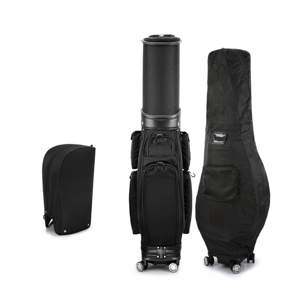 Golf Bag, Independent Hot and Cold Constant Temperature Bag, Durable Golf Bag with Rainhood, Flat Push Universal Four-Wheel Drive(Black)
