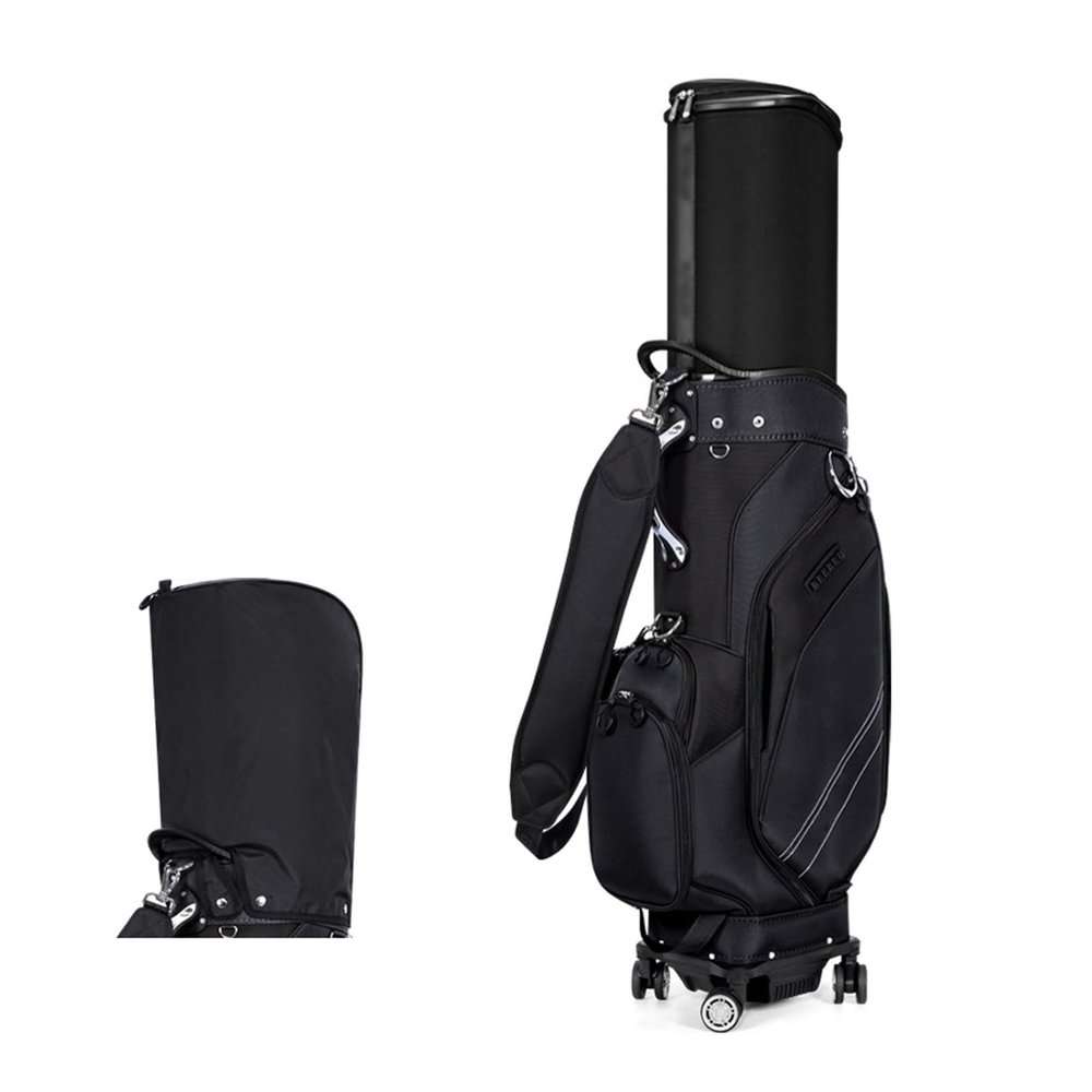 Golf Bag, Portable Golf Stand Bag for Men & Women, Retractable Golf Club Cart Bag with Wheels, Easy to Carry(Black)