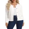 Urban CoCo Women's Open Front Button Down Knit Cropped Cardigan Casual Long Sleeve Sweater Jacket (White,S) view 3