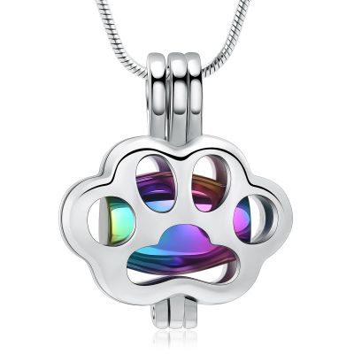 AIWENXI Pet Cremation Memorial Mini Urns Necklaces for Men Women Dog Paws Print Hollow Ash Pendant Stainless Steel Cremation Jewelry Keepsakes Necklaces