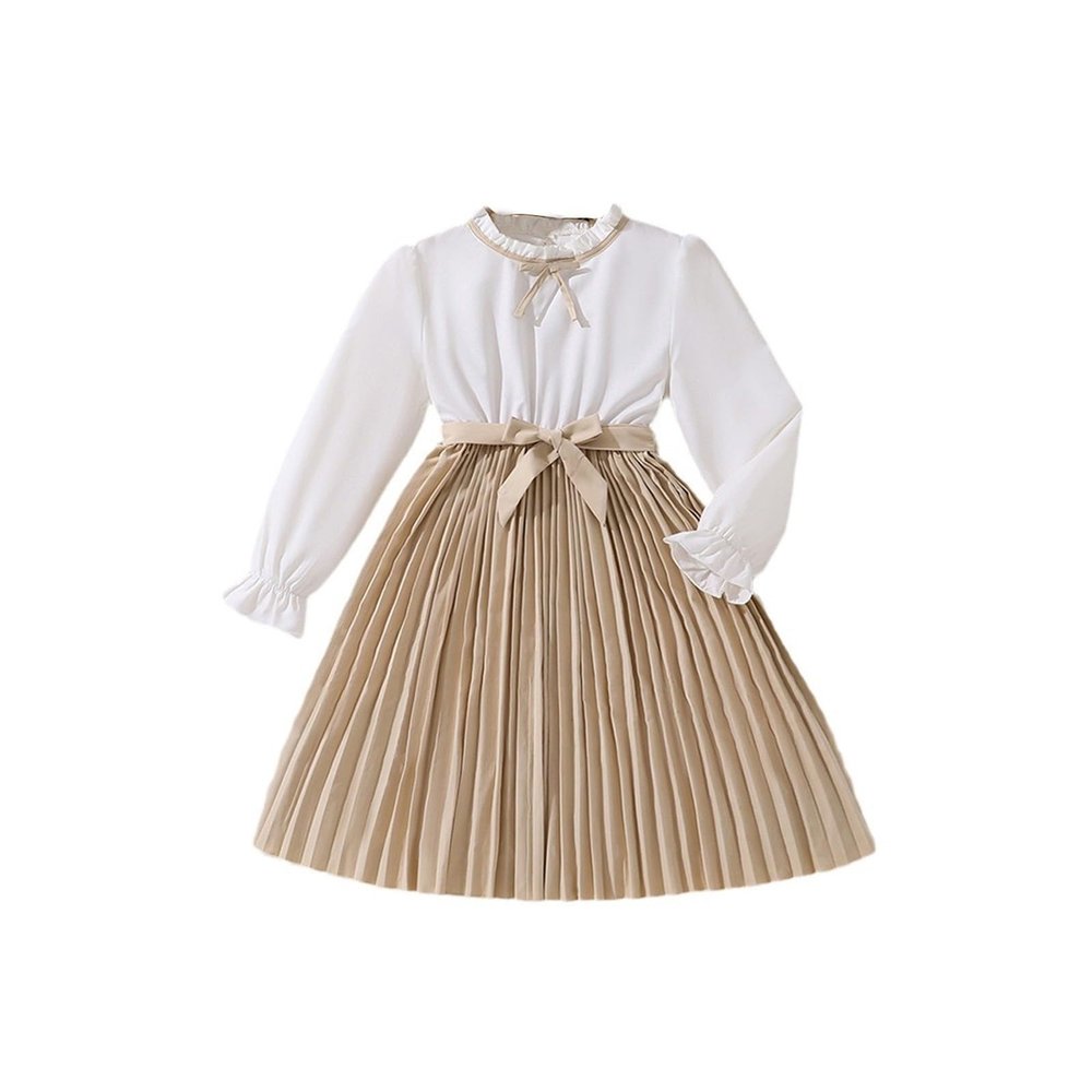Autumn and Winter Girls Wear Long Sleeve Color Matching Korean Version of Dress European and American (Brown, 12 Years)