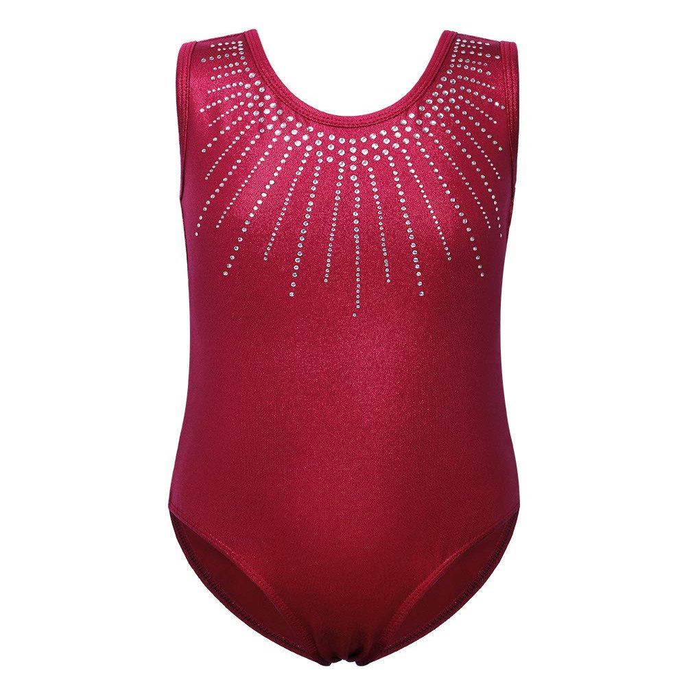 BAOHULU Gymnastics Leotards for Girls Shiny Jewels Kids Athletic Apperal Dance Outfit B199_WineRed_16A