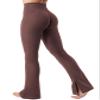 YEOREO Flare Split Hem Leggings for Women Tummy Control Workout Leggings Nasreen Hidden Scrunch Bootcut Gym Yoga Pants Brown S view 1