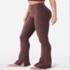 YEOREO Flare Split Hem Leggings for Women Tummy Control Workout Leggings Nasreen Hidden Scrunch Bootcut Gym Yoga Pants Brown S view 2