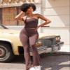 YEOREO Flare Split Hem Leggings for Women Tummy Control Workout Leggings Nasreen Hidden Scrunch Bootcut Gym Yoga Pants Brown S view 3