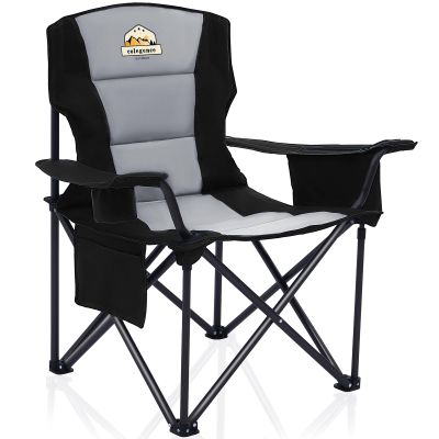 Colegence Oversized Folding Camping Chairs - 450 LBS Support Heavy Duty Camp Chair with Padded Cushion, Portable Outside Chairs with Carry BagCooler, Cup Holder for Outdoor, Lawn, Sports - Black