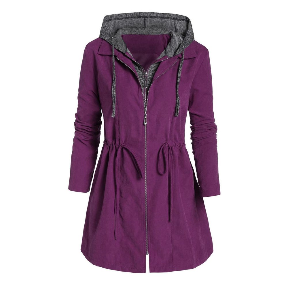 Lolvmvchi Deals 2024 Womens Jackets Plus Size Womens Plus Jackets Women Fashion Coats Zipper Winter Solid Long Sleeve Coat Fly Hooded Plus Thick Cotton Coats (Purple, Xxxxl) Coats With Hood Wa