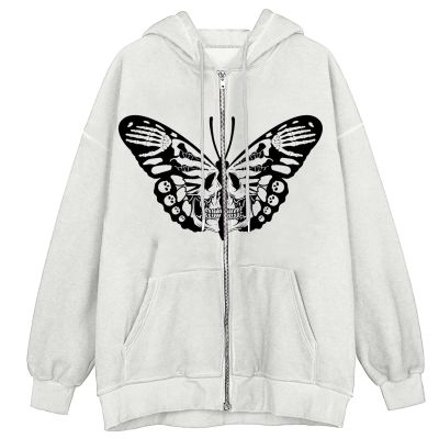 Deals Abrigos Para Mujer Lightweight Fall Jacket Women Women Gothic Graphic Print Hooded Drawstring Zip Up Pocket Long Sleeve Coat Loose Teen Girls Jacket (White, S) Coats With Hood