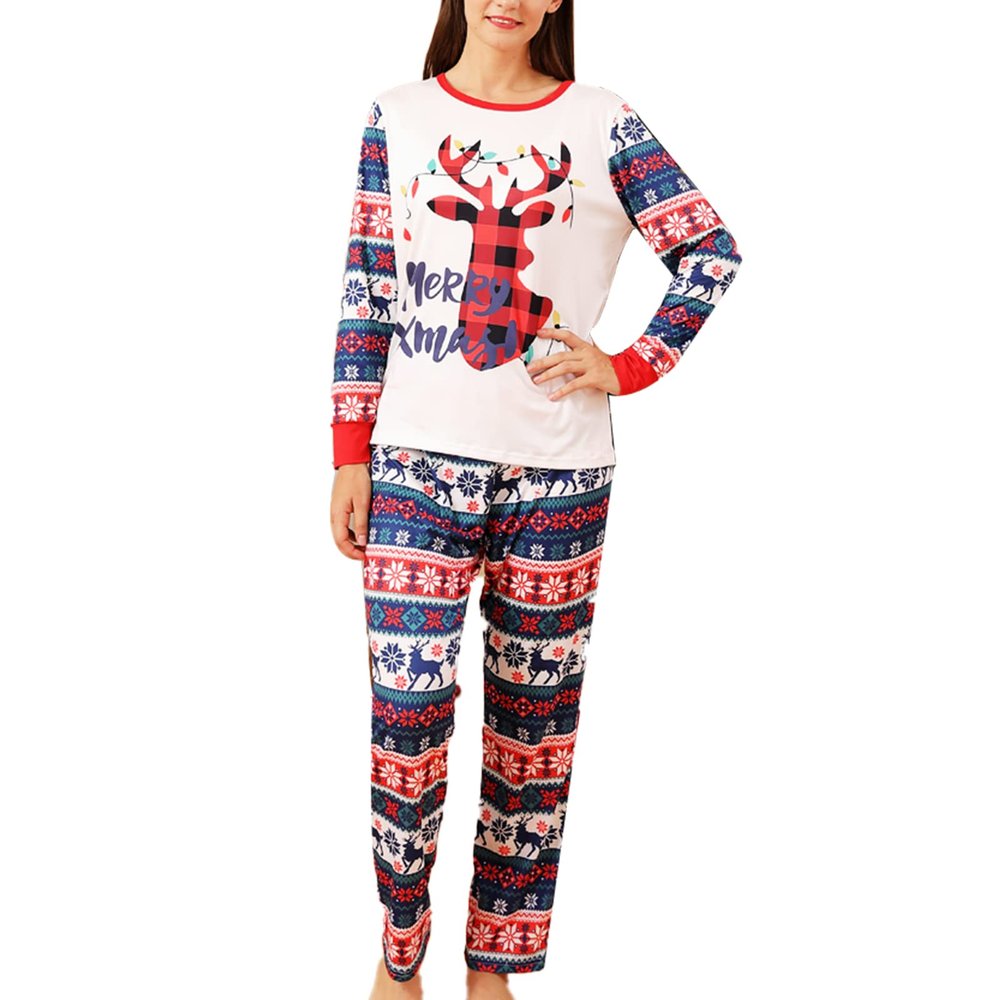 BTSEURY Pajamas for Women Men Kids, Long Sleeves Pajamas, Christmas Pajamas, Deer Head Printing Round Collar Long Sleeves Family Matching Sleepwear (WOMEN XL)