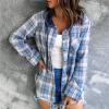 Todays Daily Deals Fall Coats Womens Sweater Jacket Women Casual Classic Blouse Plus Size Hoodies Drawstring Plaid Shirts Long Sleeve Button Loose Top (Blue, M) Winter Warm Hooded Coats With Pockets view 2