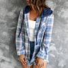 Todays Daily Deals Fall Coats Womens Sweater Jacket Women Casual Classic Blouse Plus Size Hoodies Drawstring Plaid Shirts Long Sleeve Button Loose Top (Blue, M) Winter Warm Hooded Coats With Pockets view 3