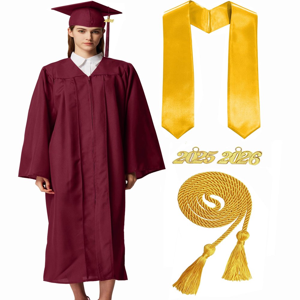 MyGradDay Unisex Matte Graduation Cap and Gown 2025 & 2026 Set with Tassel Honor Cord Graduation Stoles