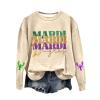 GOKKILRW Mardi Gras Shirts Women Rave Party Funny Graphic Sweatshirts Carnival Outfits Trendy Spring Long Sleeve Print New Orleans Blouses Loose Casual Fat Tuesday Street Parade Tops Khaki view 1