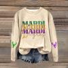 GOKKILRW Mardi Gras Shirts Women Rave Party Funny Graphic Sweatshirts Carnival Outfits Trendy Spring Long Sleeve Print New Orleans Blouses Loose Casual Fat Tuesday Street Parade Tops Khaki view 2