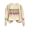 GOKKILRW Mardi Gras Shirts Women Rave Party Funny Graphic Sweatshirts Carnival Outfits Trendy Spring Long Sleeve Print New Orleans Blouses Loose Casual Fat Tuesday Street Parade Tops Khaki view 3