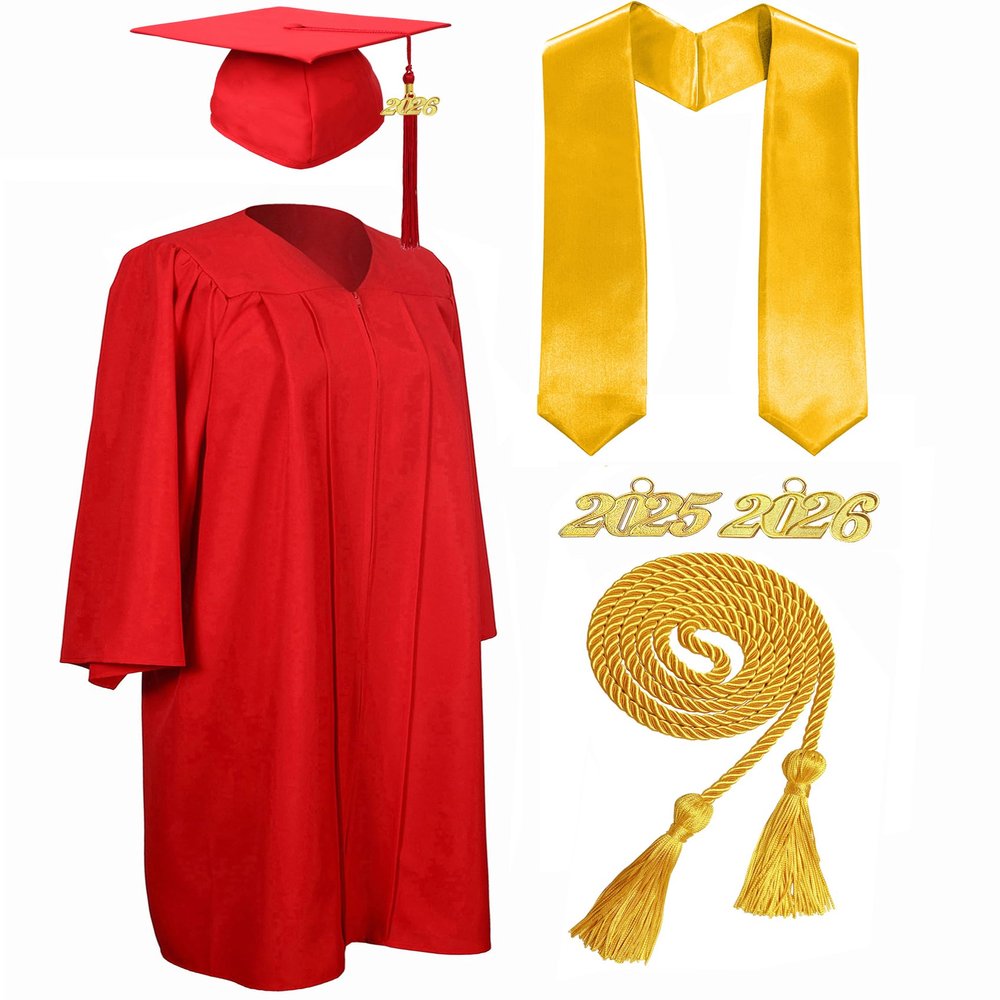 MyGradDay Unisex Matte Graduation Cap and Gown 2025 & 2026 Set with Tassel Honor Cord Graduation Stoles