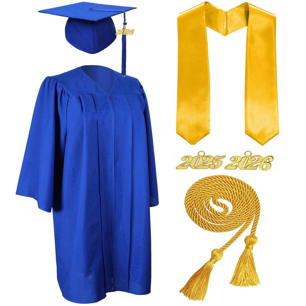 MyGradDay Unisex Matte Graduation Cap and Gown 2025 & 2026 Set with Tassel Honor Cord Graduation Stoles