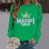 GOKKILRW Womens Mardi Gras Funny Shirts Casual Long Sleeve Carnival Print Tops New Orleans Fat Tuesday Sweatshirts Rave Party Parade Shirt Novelty Graphic Blouses Spring Casual Streetwear B Green view 2
