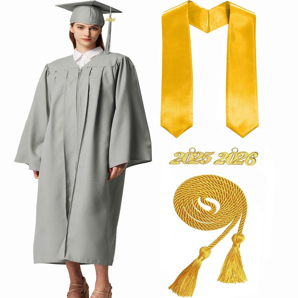 MyGradDay Unisex Matte Graduation Cap and Gown 2025 & 2026 Set with Tassel Honor Cord Graduation Stoles