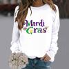 GOKKILRW Womens Mardi Gras Funny Shirts Casual Long Sleeve Carnival Print Tops New Orleans Fat Tuesday Sweatshirts Rave Party Parade Shirt Novelty Graphic Blouses Spring Casual Streetwear A White view 3