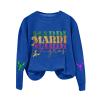 GOKKILRW Mardi Gras Shirts Women Rave Party Funny Graphic Sweatshirts Carnival Outfits Trendy Spring Long Sleeve Print New Orleans Blouses Loose Casual Fat Tuesday Street Parade Tops Blue view 3