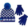 Sonic The Hedgehog Kids Winter Beanie Hat and Gloves Set, Boys Cuffed Winter Knit Cap with Pom and Matching Mittens, Gotta go Fast, Blue Checkers, One Size view 1
