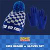 Sonic The Hedgehog Kids Winter Beanie Hat and Gloves Set, Boys Cuffed Winter Knit Cap with Pom and Matching Mittens, Gotta go Fast, Blue Checkers, One Size view 2
