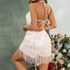 1920s Great Gatsby Outfits Bachelorette HOCO Dress Sexy Backless Fringe Party Dress Womens Club Tassel Tiered Bodysuit Romper Short Prom Dresses for Teens Fringe Dresses White L view 4