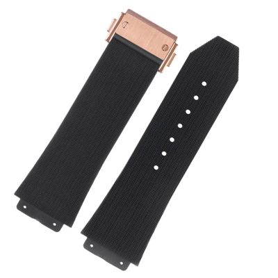 AXPTI FKM Fluorosilicone watchbands For HUBLOT BIG BANG Silicone 25 * 17mm 26 * 19mm Waterproof Men's Watch Strap Chain Watch Rubber Bracelet Wristband(S Black-rosegold,26-19mm)