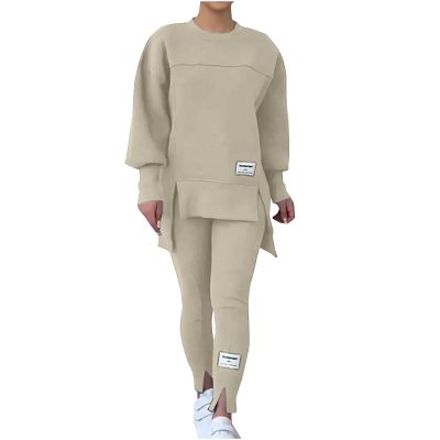 Sweatsuits for Women 2 Piece Outfit Leggings Sets Oversized High Low Sweatshirt and Front Slit Hem Jogger Pants