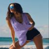 RanRui 2025 Sleeveless T-shirt tunic pullover Deep V-neck split pocket vest tennis sports shirt loose version fashion (E25B1091-011#purple,Small) view 3